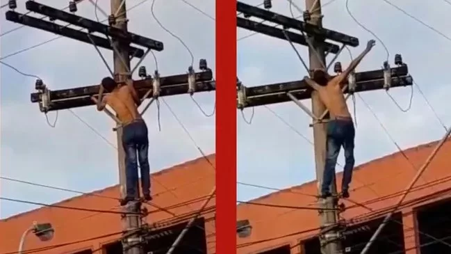 Homem alcoolizado recebe choque em poste e cai desacordado.