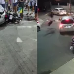 VÍDEO: Motociclista é arremessado e "voa" por cima de veículo após colisão com carro em Camaçari