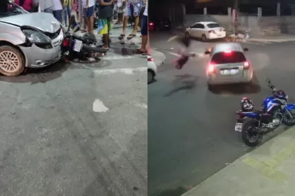 VÍDEO: Motociclista é arremessado e "voa" por cima de veículo após colisão com carro em Camaçari