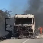 Motorista e esposa grávida saem ilesos após caminhão pegar fogo em Rodovia da Bahia
