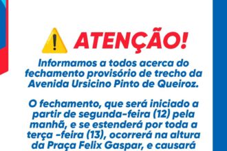 Prefeitura informa acerca de fechamento, para realização de obra de drenagem, de trecho da Avenida Ursicino P. Queiroz – Prefeitura de Santo Antônio de Jesus - BA