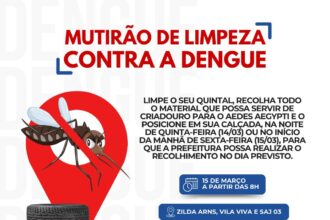 SAJ: Prefeitura convida população para participar de mutirão de limpeza contra a Dengue – Prefeitura de Santo Antônio de Jesus - BA