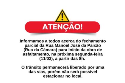 SAJ: Prefeitura informa sobre fechamento parcial da Rua Manoel José Paixão (Rua da Câmara) – Prefeitura de Santo Antônio de Jesus - BA