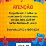 Prefeitura de Santo Antônio de Jesus lançou edital de concurso cultural para a escolha da música do São João – Prefeitura de Santo Antônio de Jesus - BA