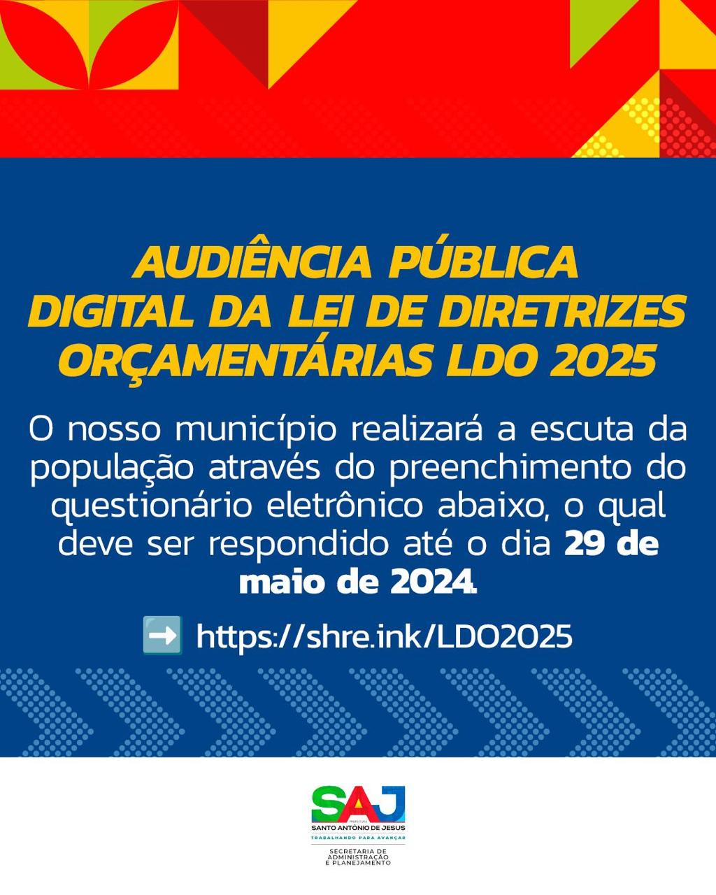 Prefeitura de Santo Antônio de Jesus informa à população acerca de escuta pública virtual a ser realizada até 29 de maio – Prefeitura de Santo Antônio de Jesus - BA