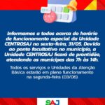 SAJ: Prefeitura informa sobre horário de funcionamento do CENTROSAJ na sexta-feira (31) – Prefeitura de Santo Antônio de Jesus - BA