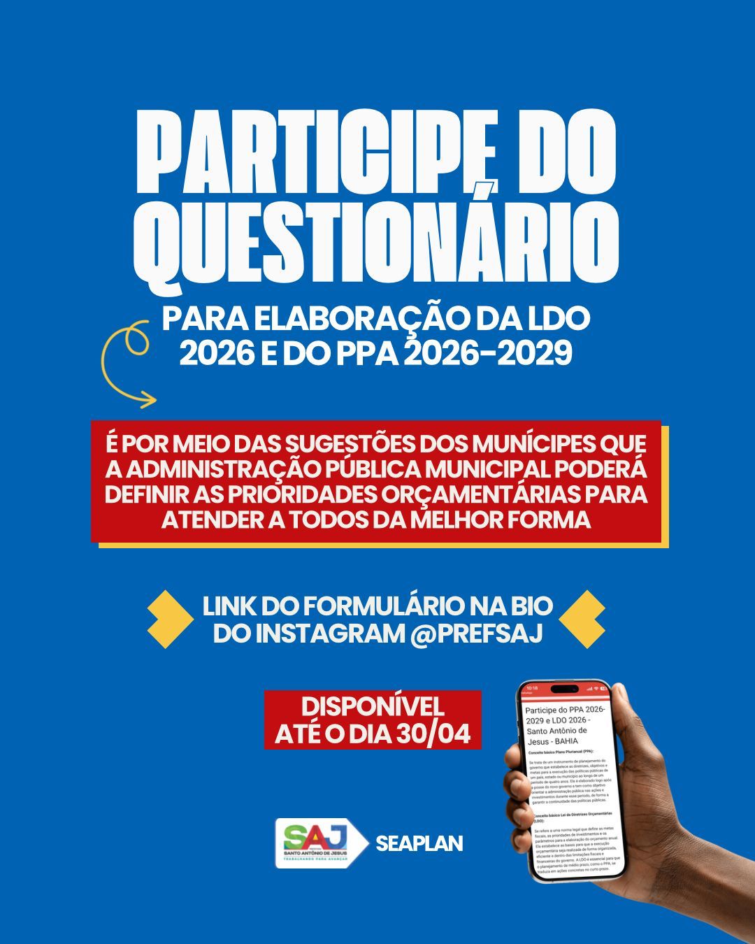 Prefeitura de Santo Antônio de Jesus abre consulta pública para planejamento orçamentário – Prefeitura de Santo Antônio de Jesus - BA