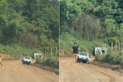 Carro capota na ladeira do Benfica após chuva em Santo Antônio de Jesus