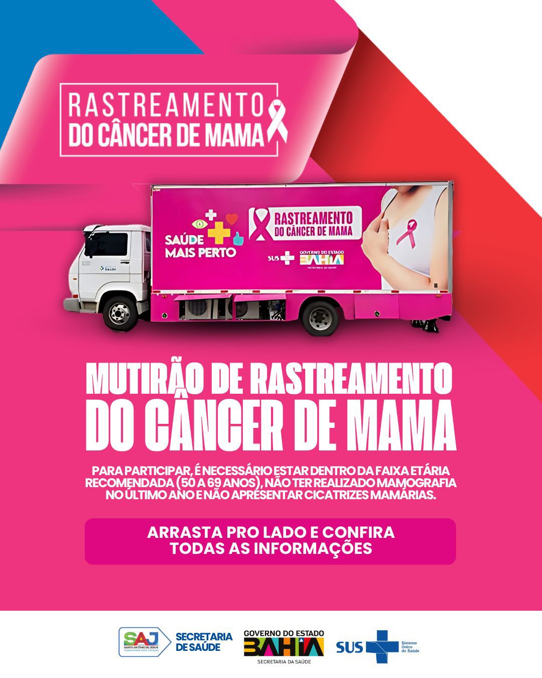 SAJ: Prefeitura, em parceria com Governo de Estado, realizará Mutirão de Rastreamento do Câncer de Mama – Prefeitura de Santo Antônio de Jesus - BA