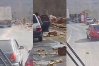 Carreta carregada com óleo de cozinha tomba na BA-026, no Vale do Jiquiriçá