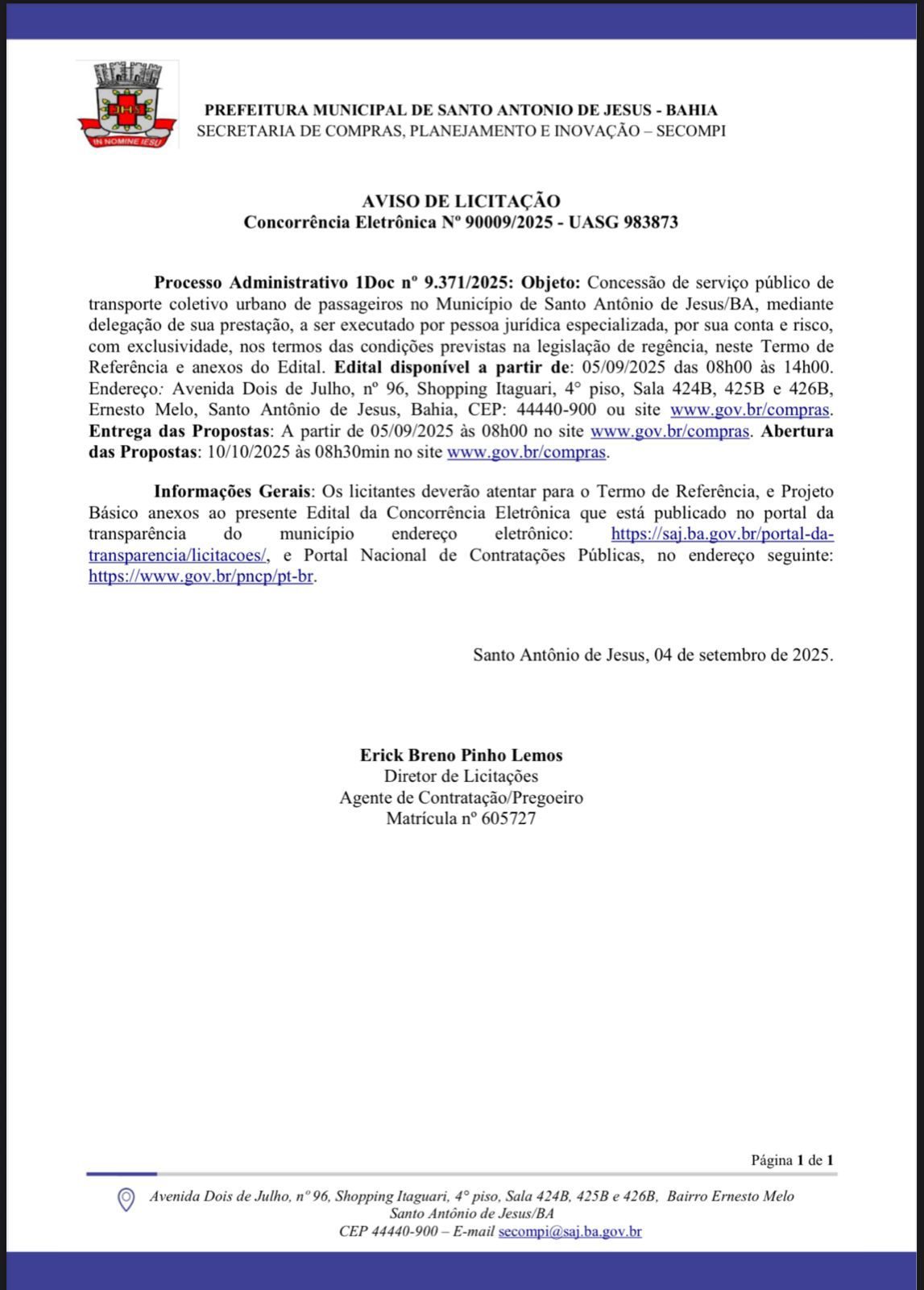 Prefeitura de Santo Antônio de Jesus realiza licitação para escolha da nova concessionária de transporte coletivo urbano – Prefeitura de Santo Antônio de Jesus - BA