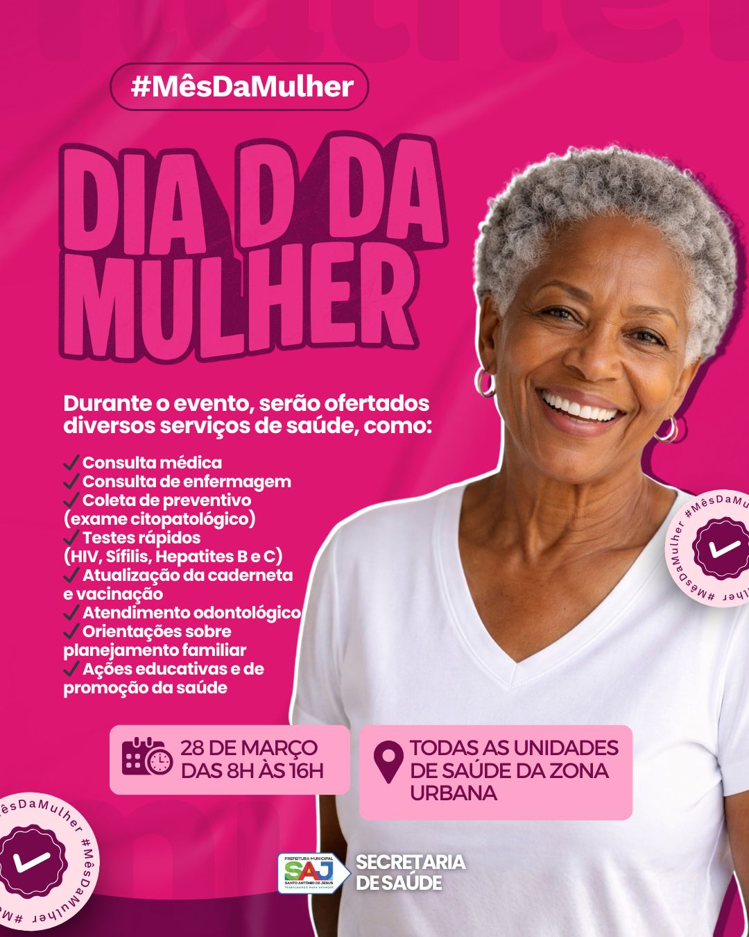 Convidamos todas as mulheres de SAJ para participarem do Dia D da Mulher – Prefeitura de Santo Antônio de Jesus - BA