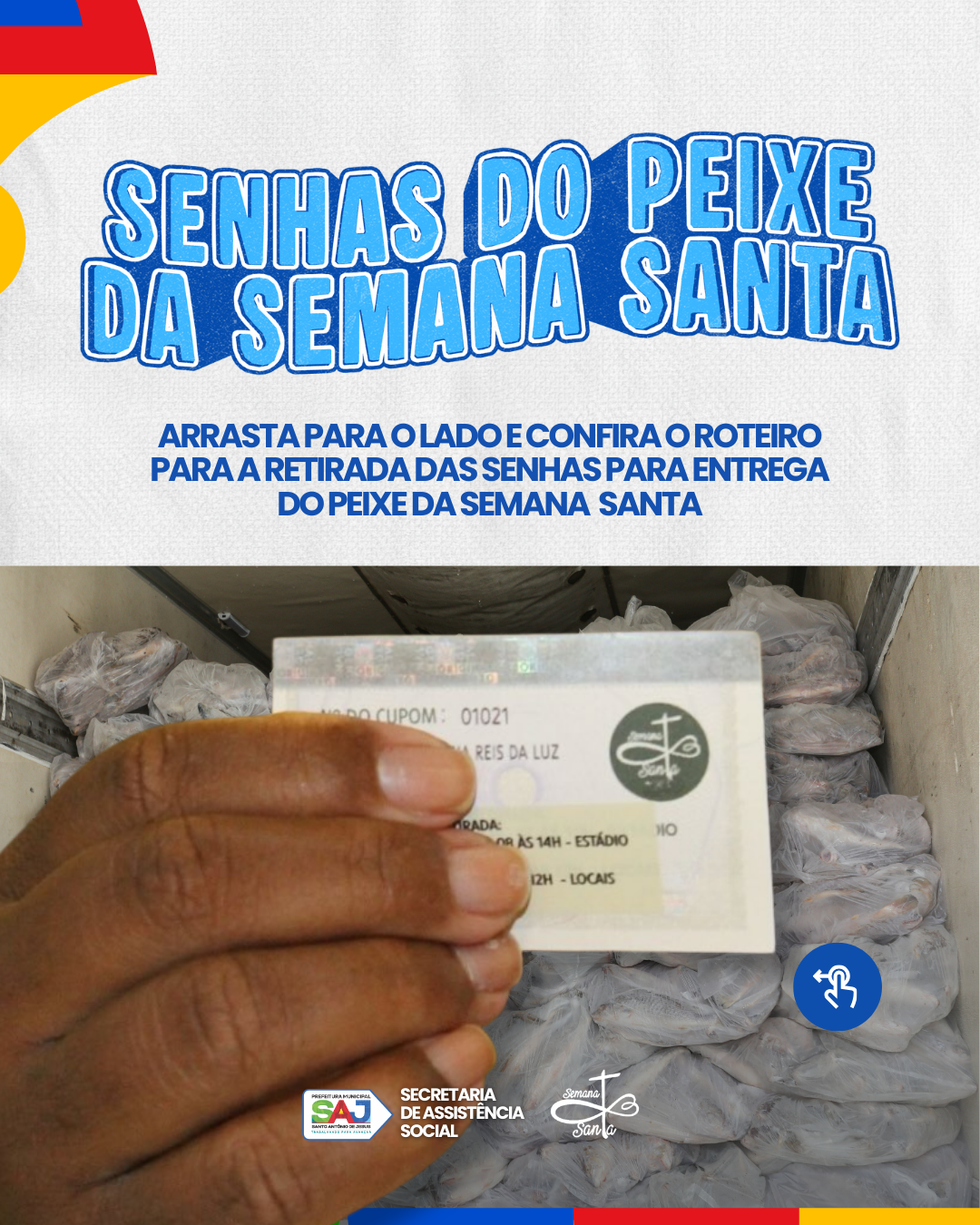 Prefeitura de Santo Antônio de Jesus divulga roteiro de entrega das senhas do peixe 2026 nas zonas urbana e rural – Prefeitura de Santo Antônio de Jesus - BA
