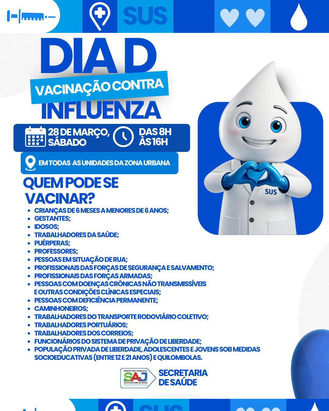 Prefeitura de Santo Antônio de Jesus realiza Dia D de vacinação contra a Influenza neste sábado (28) – Prefeitura de Santo Antônio de Jesus - BA