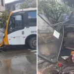 SUSTO! Micro-ônibus perde o controle e atinge moto na Avenida Suburbana