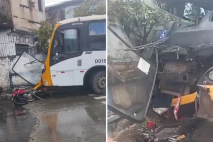 SUSTO! Micro-ônibus perde o controle e atinge moto na Avenida Suburbana