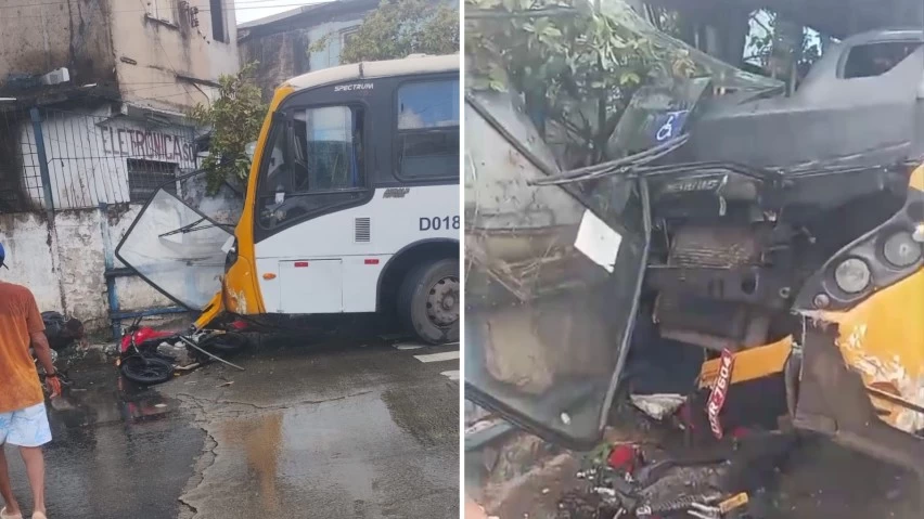 SUSTO! Micro-ônibus perde o controle e atinge moto na Avenida Suburbana