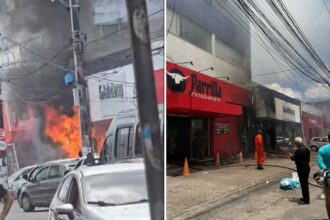 URGENTE: Incêndio em loja se espalha e atinge restaurante no Caminho de Areia