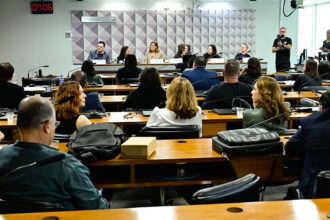 Da bancada, convidados participam da audiência.