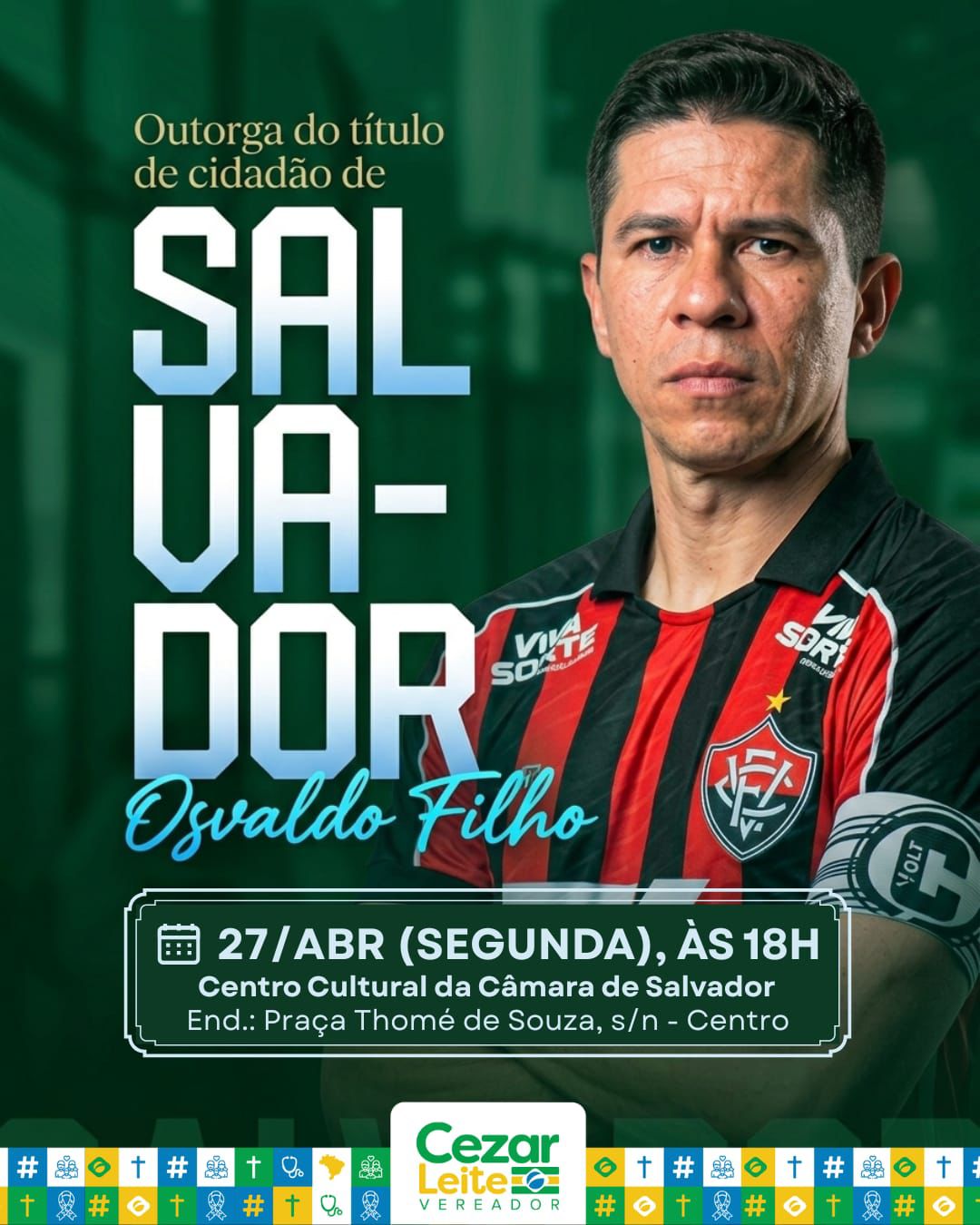 Osvaldo receberá título em Salvador