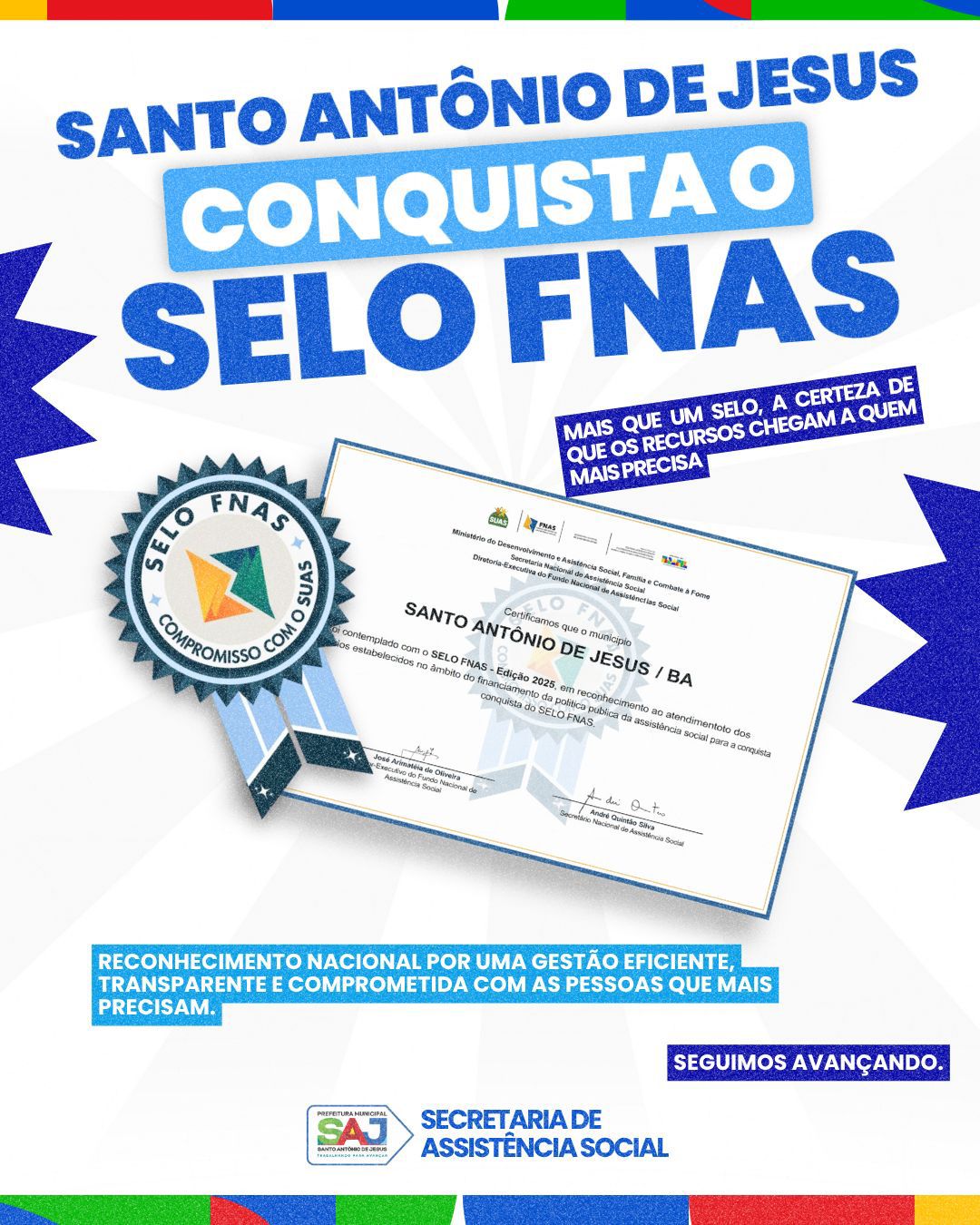 Prefeitura de Santo Antônio de Jesus conquista o Selo FNAS e reforça compromisso com a gestão responsável da Assistência Social – Prefeitura de Santo Antônio de Jesus - BA