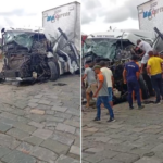 Colisão entre carretas provoca congestionamento e deixa motorista ferido na BR-116, entre Jequié e Jaguaquara
