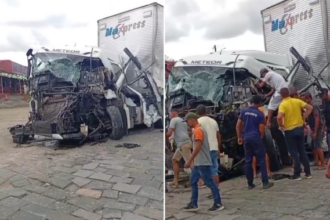 Colisão entre carretas provoca congestionamento e deixa motorista ferido na BR-116, entre Jequié e Jaguaquara