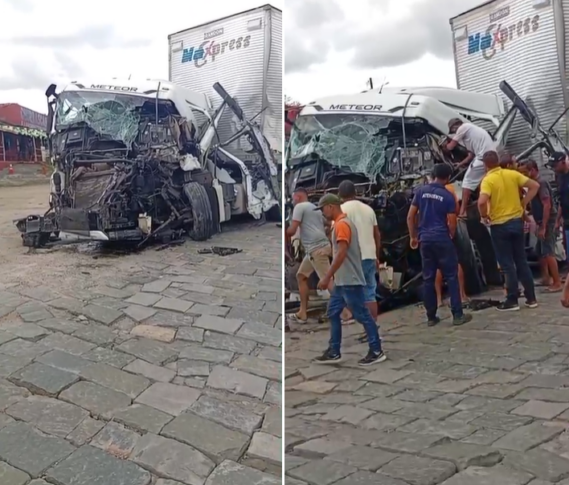 Colisão entre carretas provoca congestionamento e deixa motorista ferido na BR-116, entre Jequié e Jaguaquara