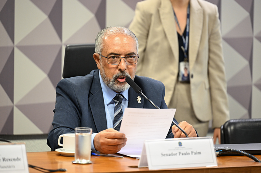 À mesa, presidente da FPPAZ, senador Paulo Paim (PT-RS), conduz reunião.